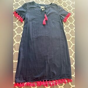 SAIL TO SABLE Navy Blue and Pink Tassel Dress